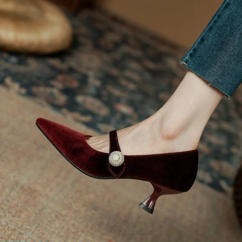 Womens Heels - Wine Red Pointed Toe Mary Jane