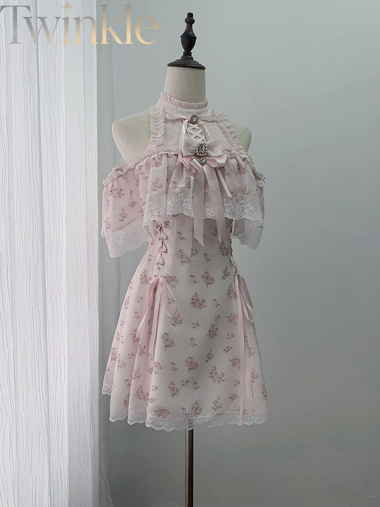 Midi Dress - Summer Floral Off-Shoulder Dress Women Japanese