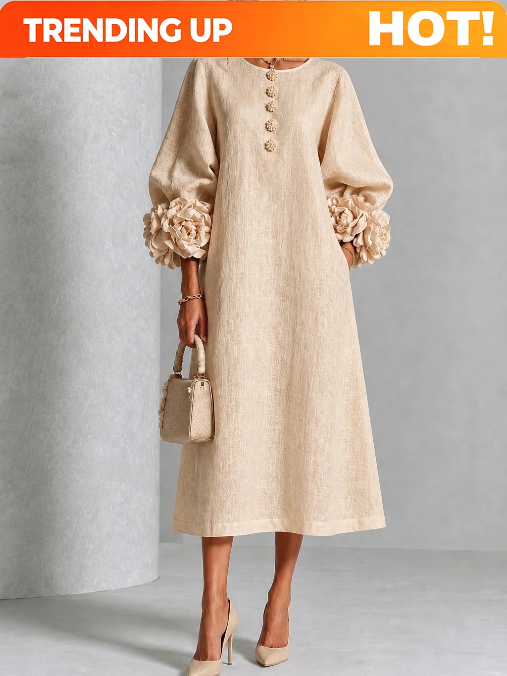 Midi Dress - Customization Elegant Women Linen Midi Dress