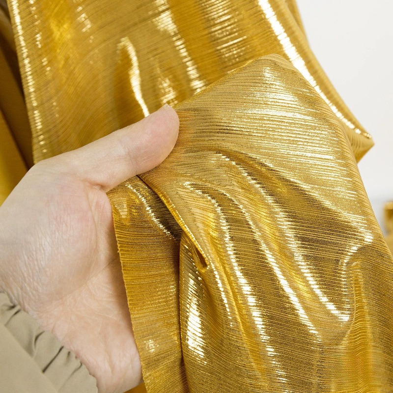 Evening Gown - Golden Yellow Ribbed Knit Fabric Stretch
