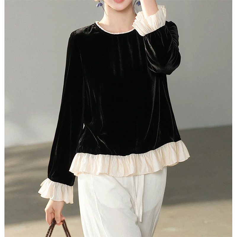 Silk Blouse - 100% Mulberry Silk Lining Black Velvet