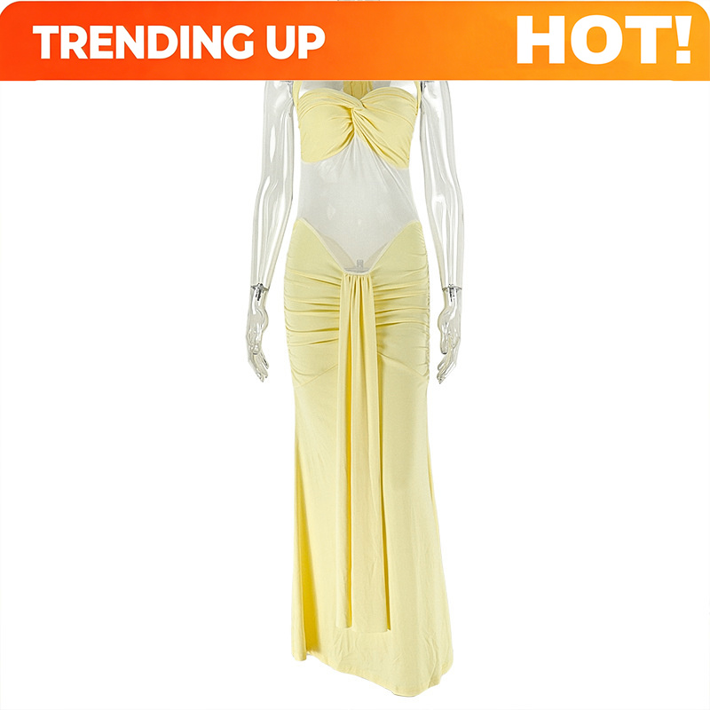 Midi Dress - Backless Halter Bodycon Dress Women Ruched