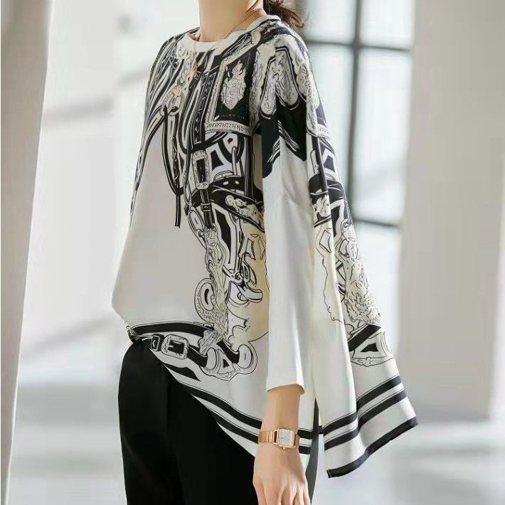 Silk Blouse - Simulated Silk Top with Draping Effect