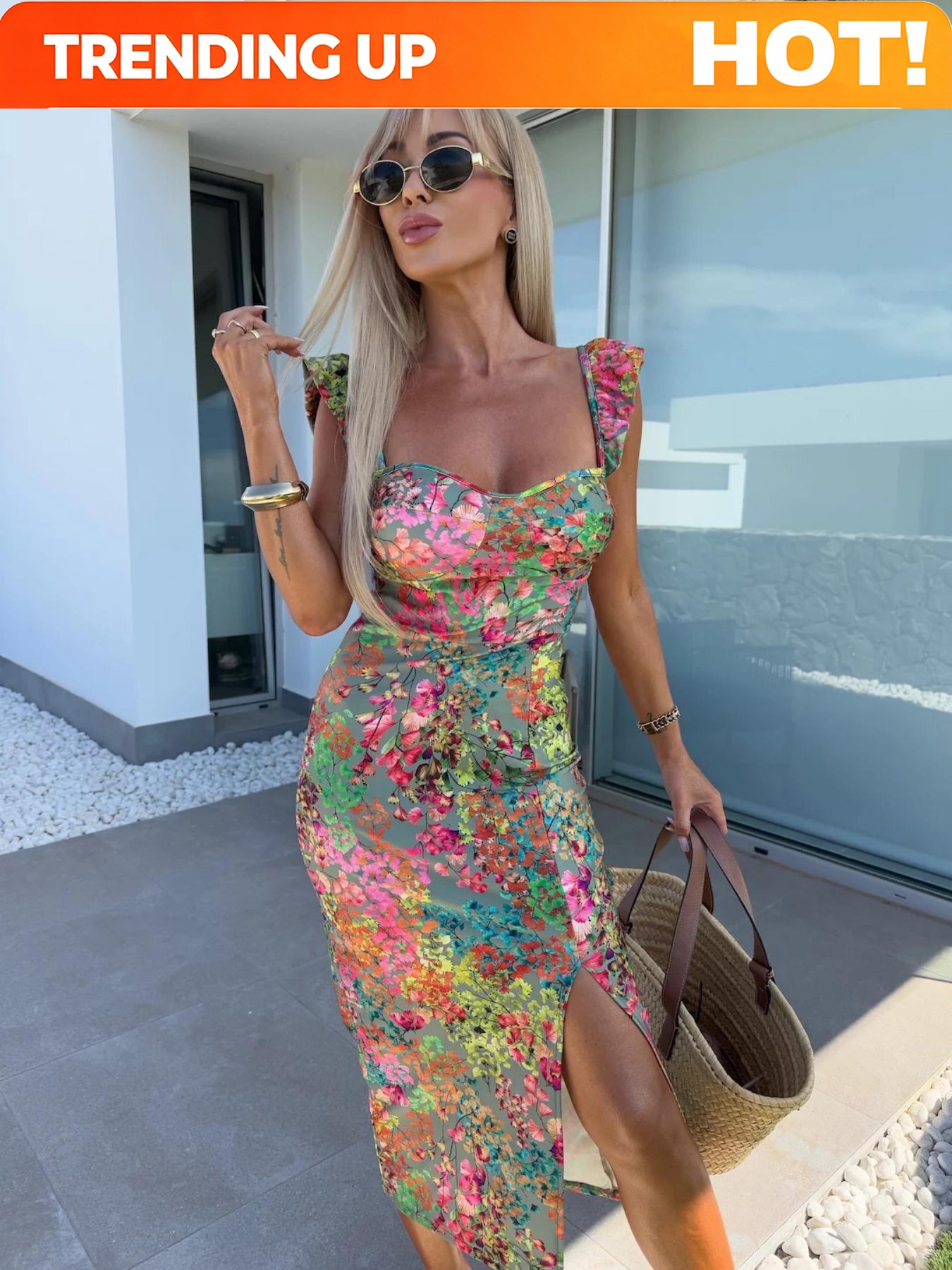 Midi Dress - Elegant Boho Printed Dress For Women