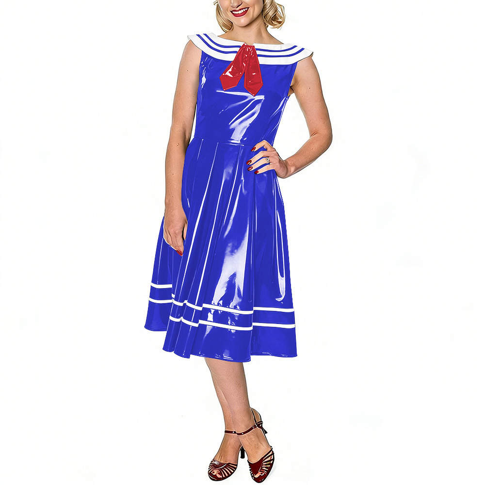 Midi Dress - Vintage Sailor Dress for Women Glossy