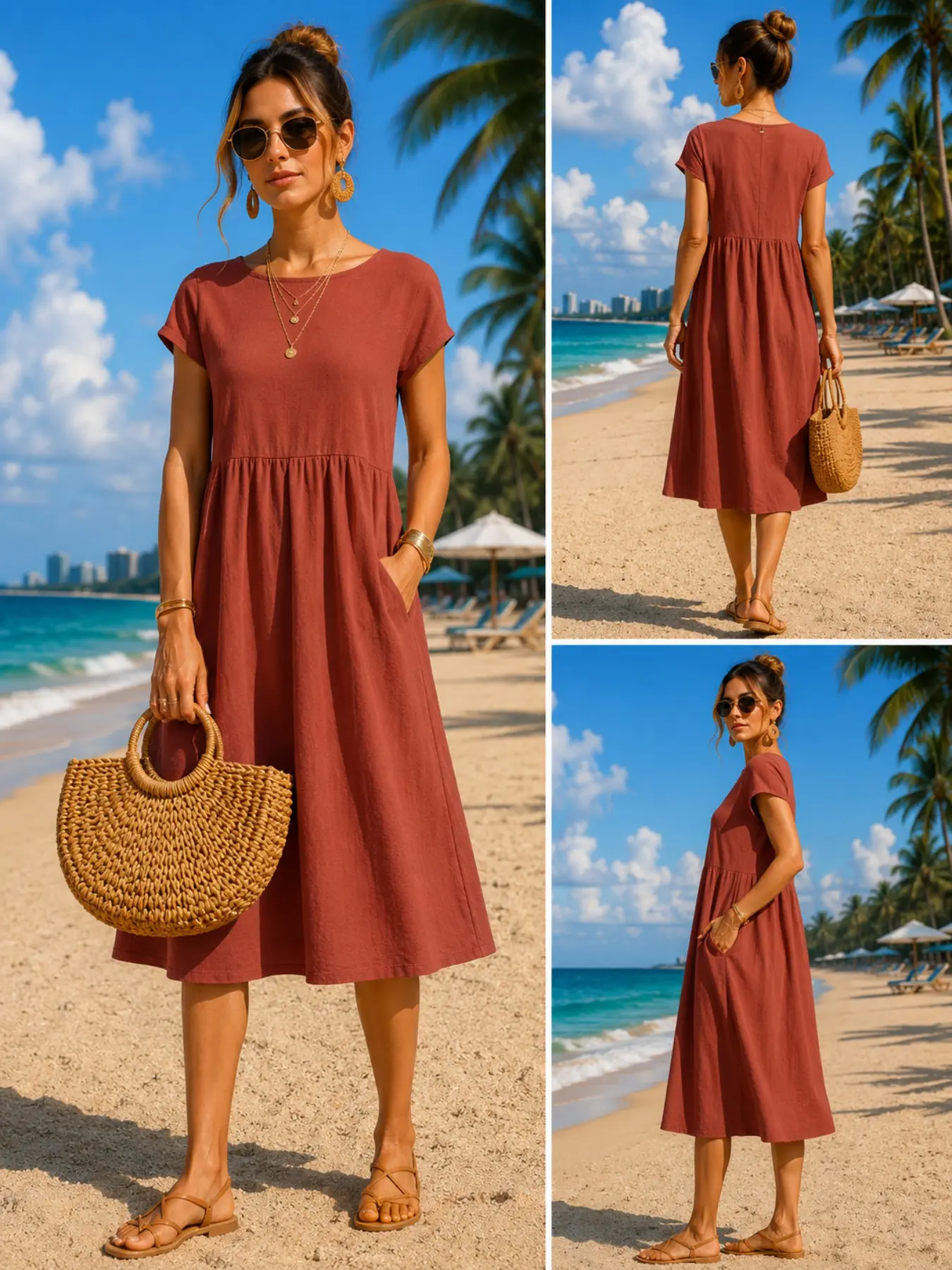 Midi Dress - Women’s Casual Midi Dress with Pockets,