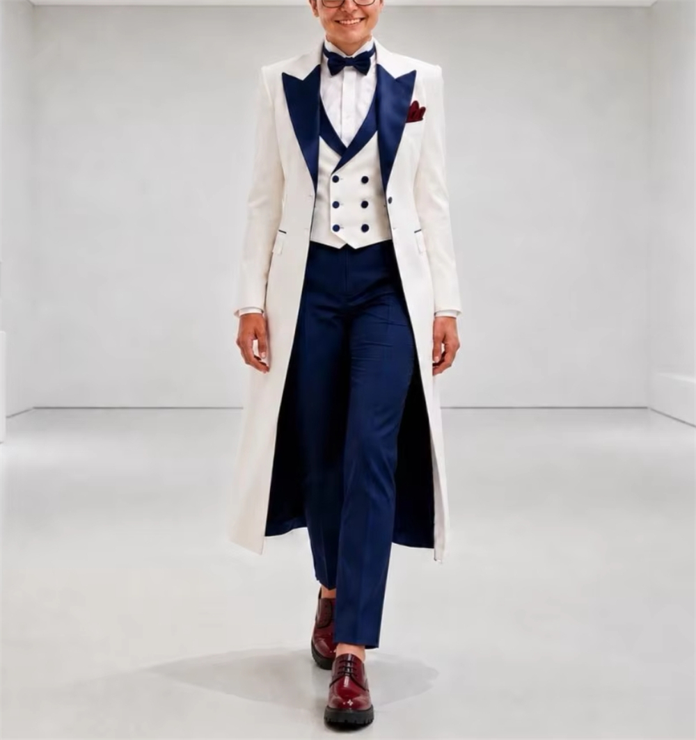 Womens Blazer - Navy Blue White Women's Jacket Suits