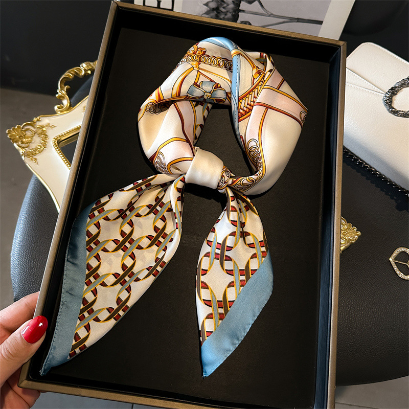 Silk Blouse - Luxury Female Square Scarf Chain Print
