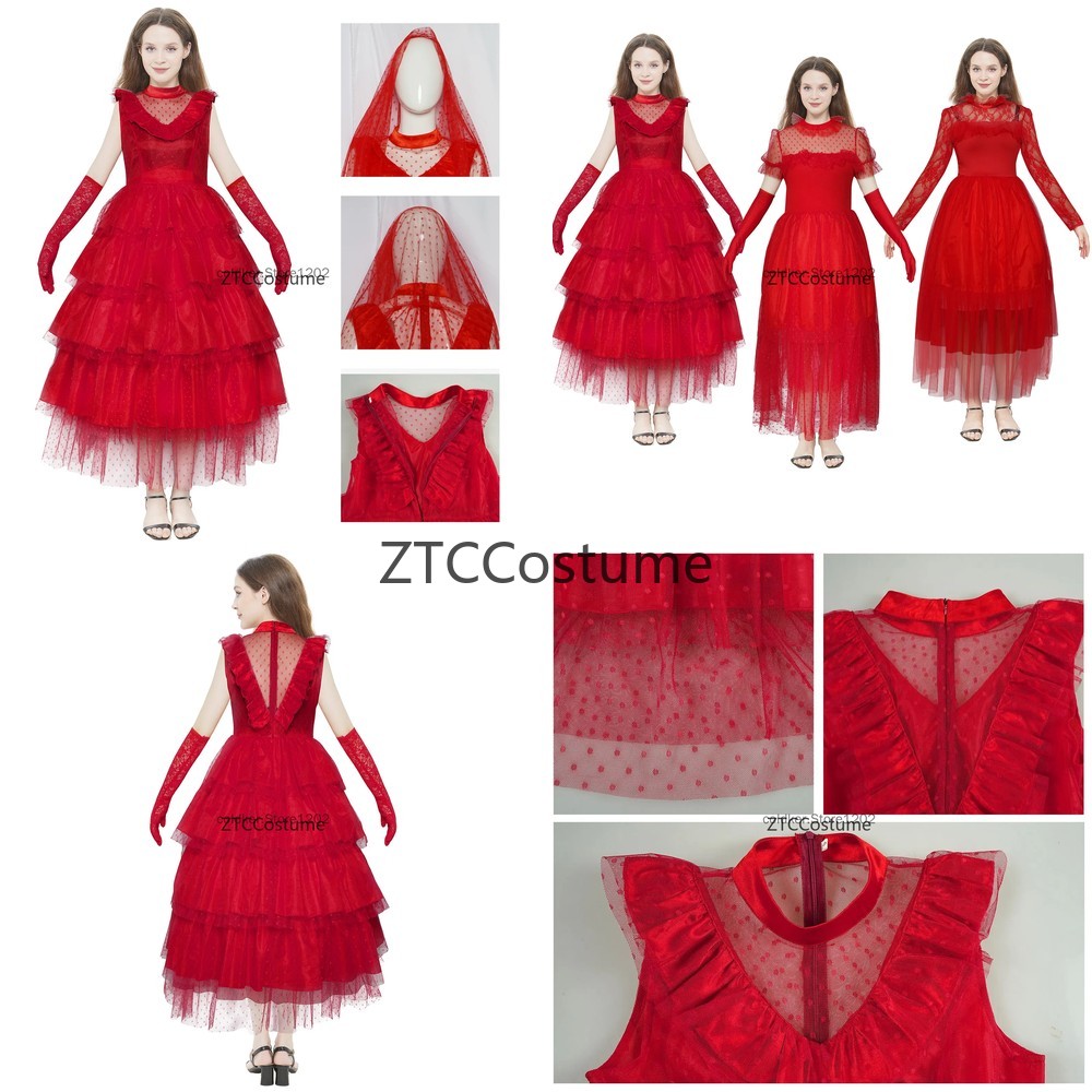 Evening Gown - Lydia Deetz Cosplay Costume Gothic Red