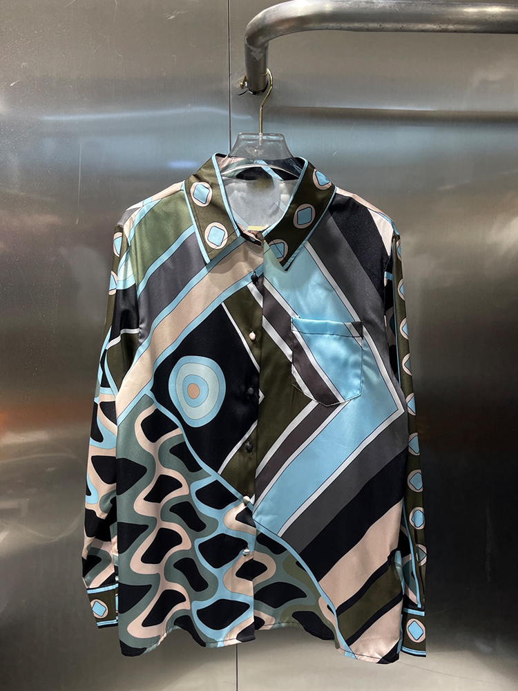 Retro geometric positioning pr - Silk Blouse ulasan dan harga
