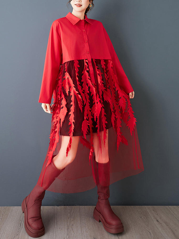 Mesh Patchwork Red Vintage Shi - Women'S Red Formal Wear ulasan dan harga