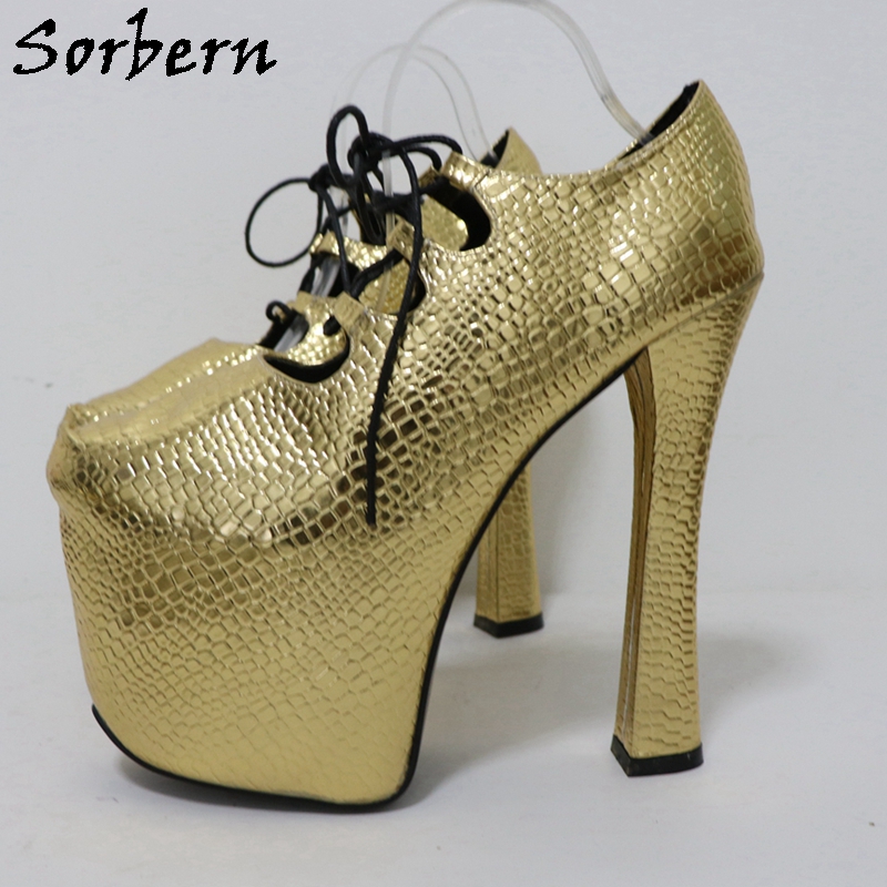 Sorbern Gold Crocodile 20Cm Pu - Pump Heel Block ulasan dan harga