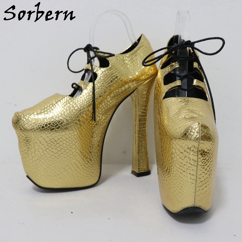 Sorbern Gold Crocodile 20Cm Pu - Pump Heel Block ulasan dan harga