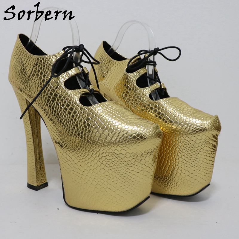 Sorbern Gold Crocodile 20Cm Pu - Pump Heel Block ulasan dan harga