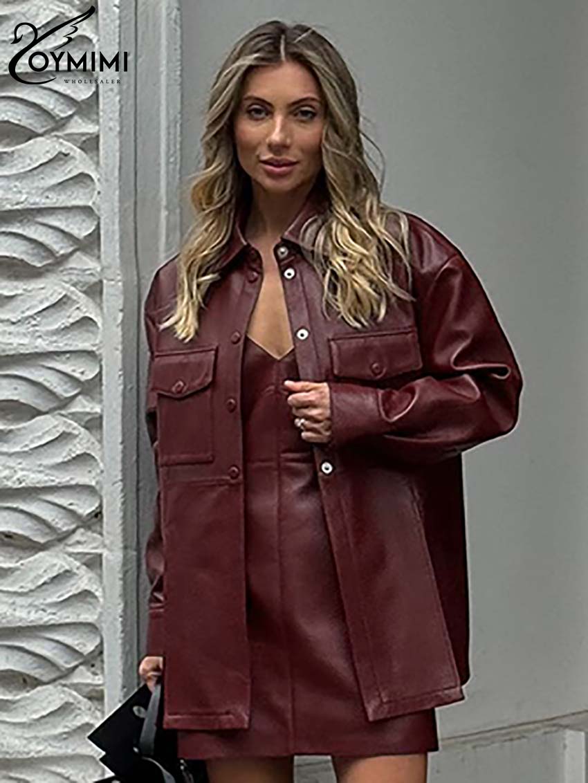 Oymimi Fashion Wine Red Pu Lea - Women'S Red Formal Wear ulasan dan harga