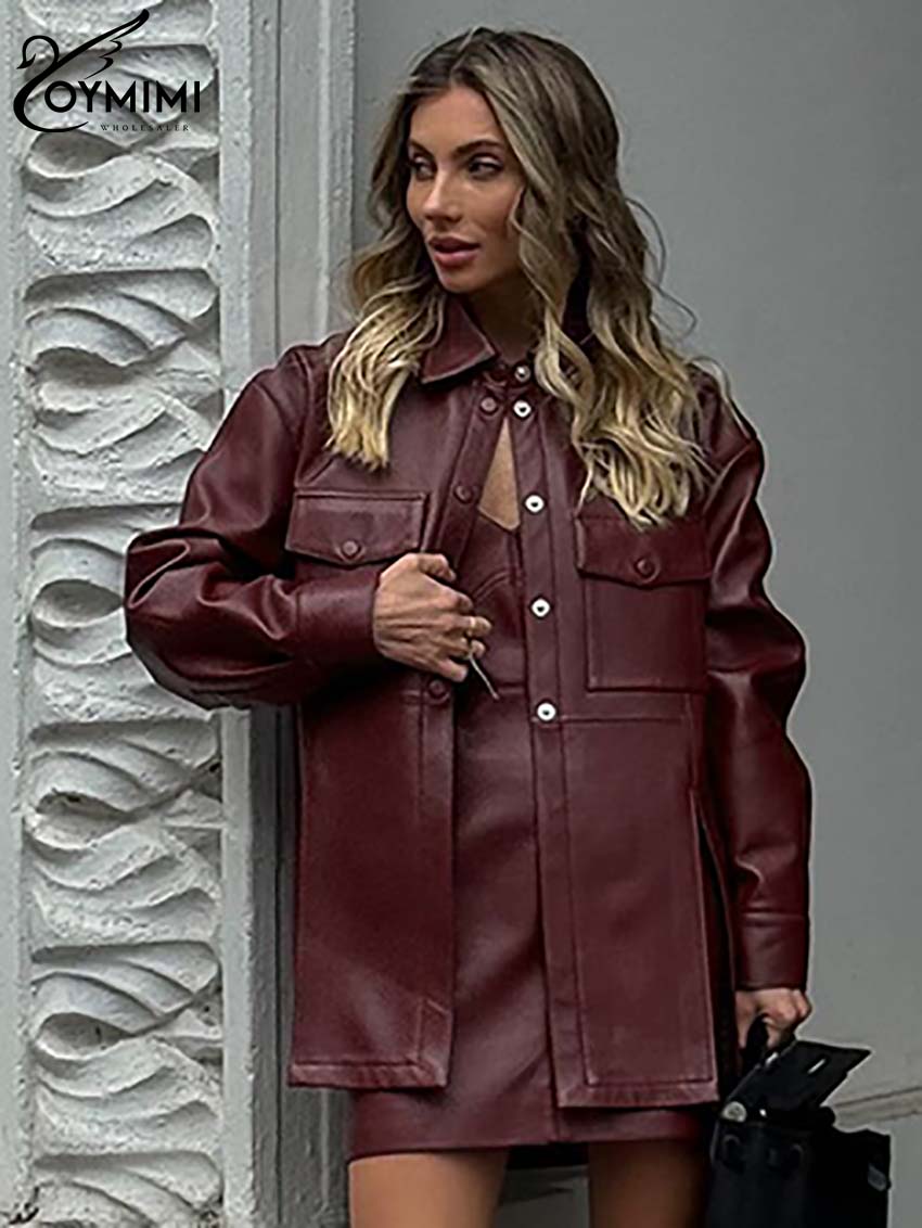 Oymimi Fashion Wine Red Pu Lea - Women'S Red Formal Wear ulasan dan harga