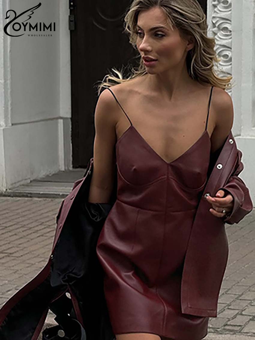 Oymimi Fashion Wine Red Pu Lea - Women'S Red Formal Wear ulasan dan harga