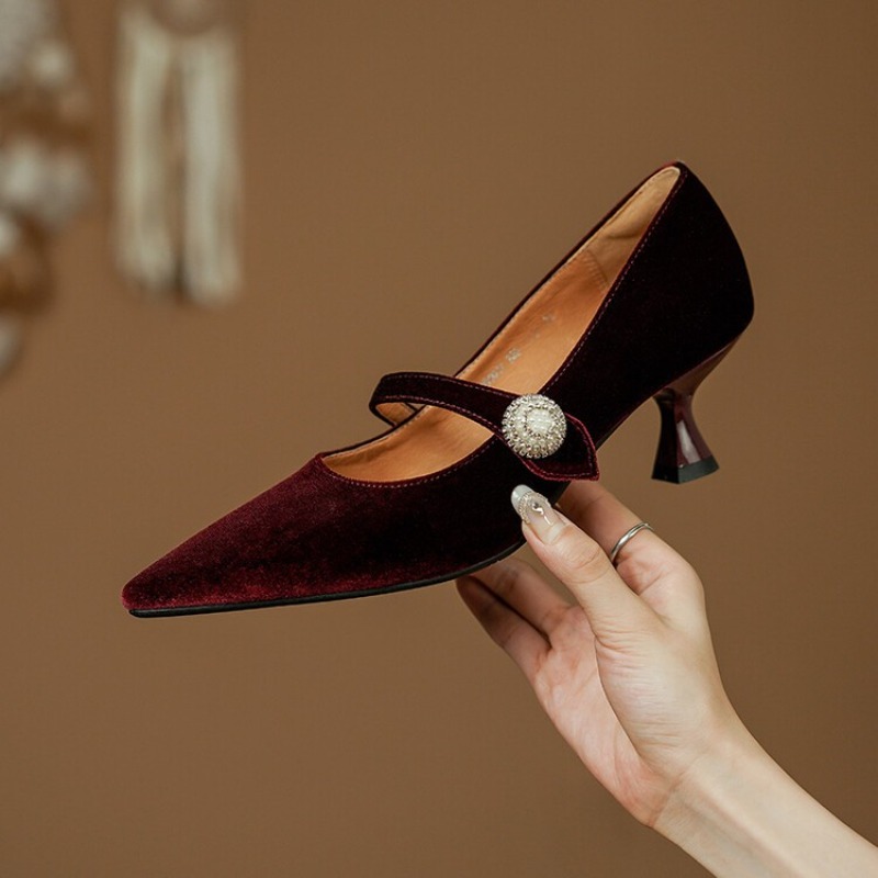 Wine Red Pointed Toe Mary Jane - Womens Heels ulasan dan harga