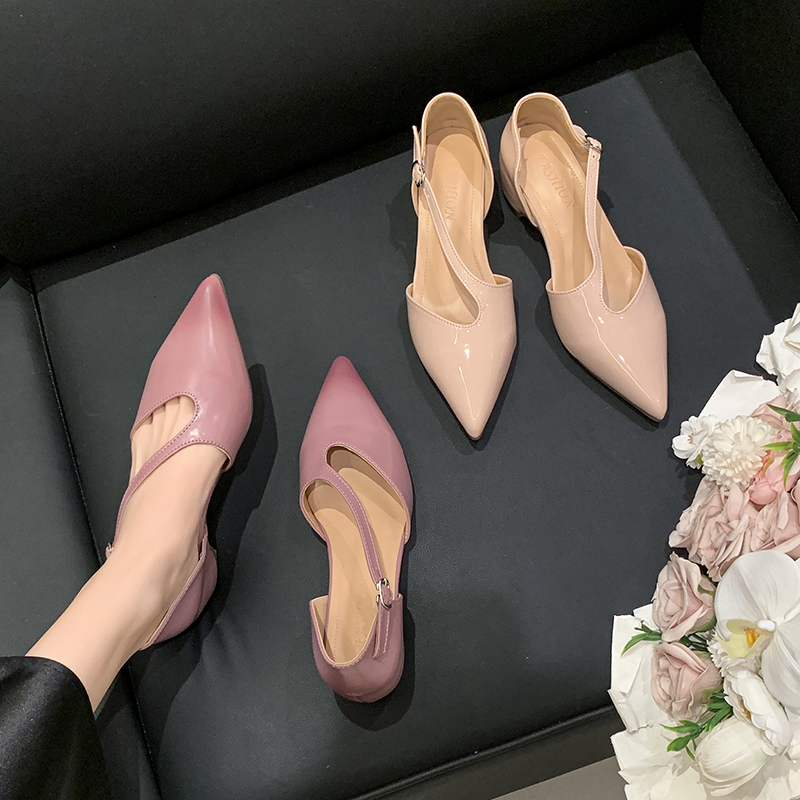French Pointed Toe Sandals Wom - Pump Heel Block ulasan dan harga