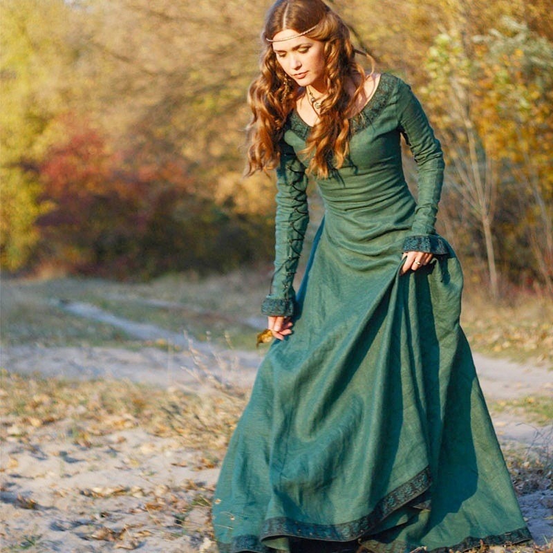 Women Medieval Long Dress V Ne - Lace Dress ulasan dan harga