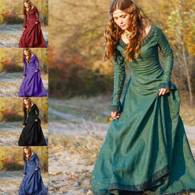 Women Medieval Long Dress V Ne - Lace Dress ulasan dan harga