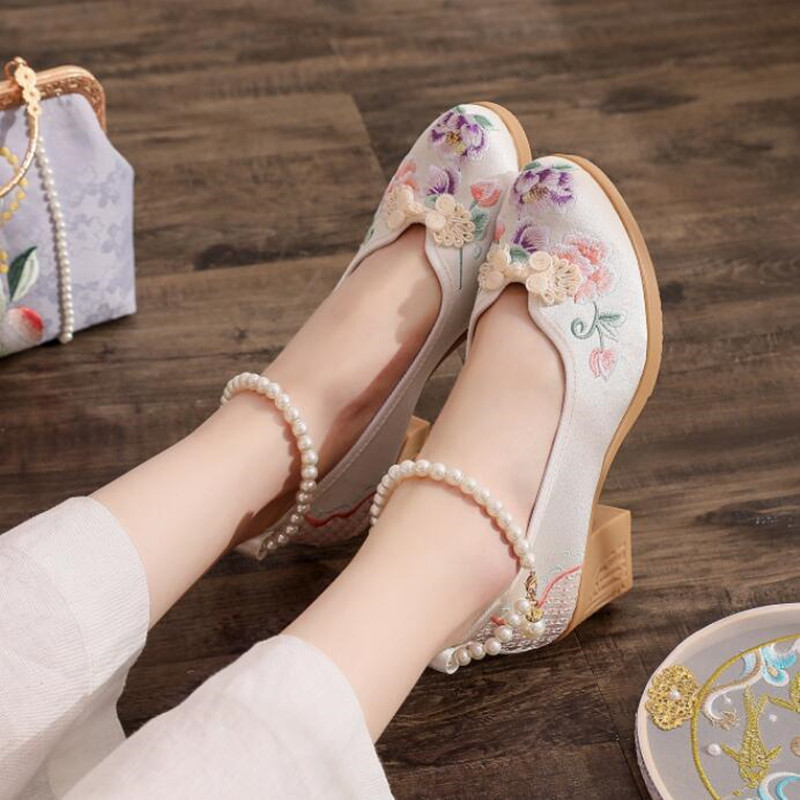 Women Vintage Pearls Ankle Str - Pump Heel Block ulasan dan harga
