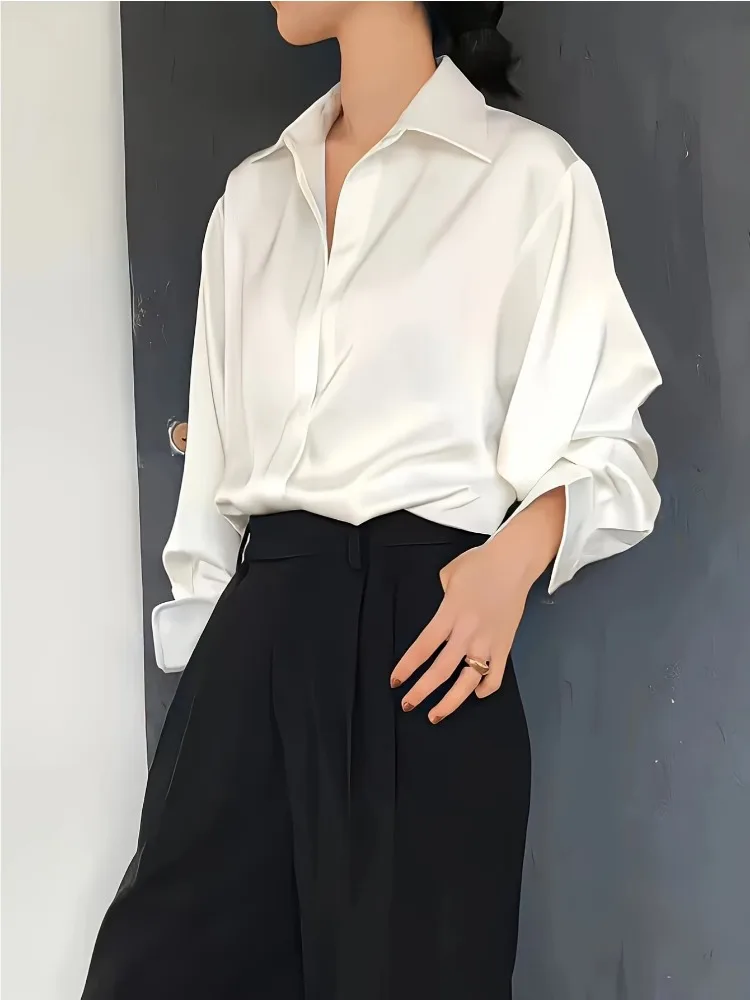 Plus Size Casual Women Silk Sh - Silk Blouse ulasan dan harga
