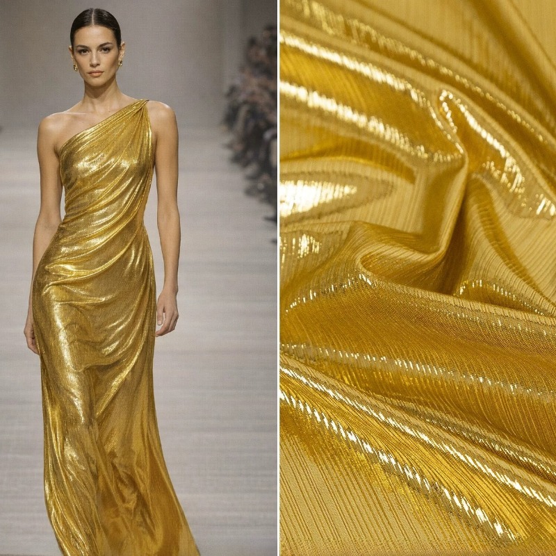 Golden Yellow Ribbed Knit Fabr - Evening Gown ulasan dan harga