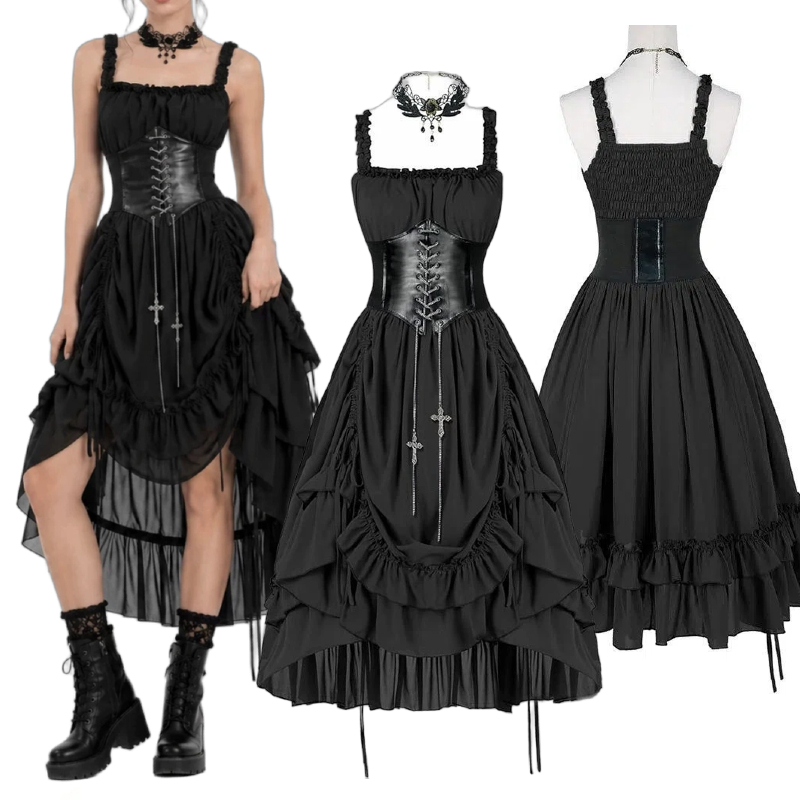 Women Gothic Dress Corset Slip - Midi Dress ulasan dan harga