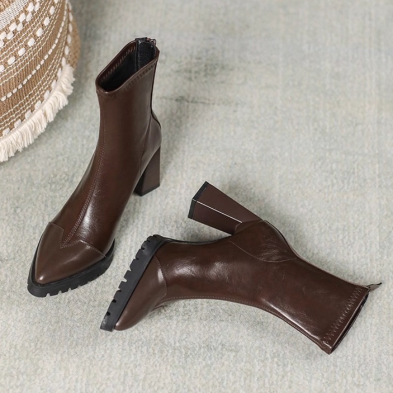 Pointed Toe French Tight Boots - Pump Heel Block ulasan dan harga