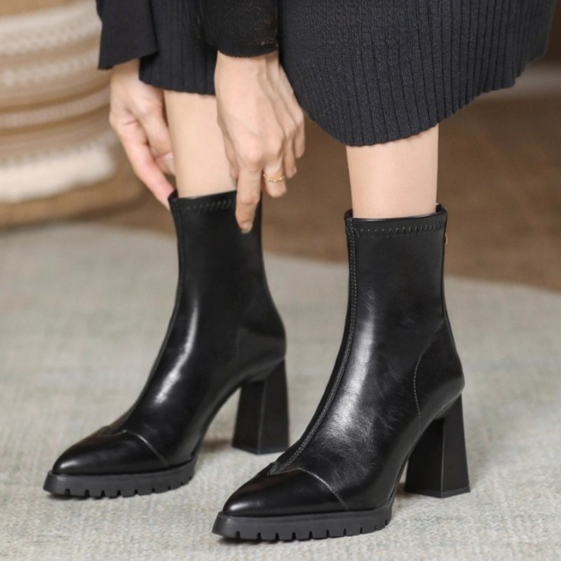 Pointed Toe French Tight Boots - Pump Heel Block ulasan dan harga