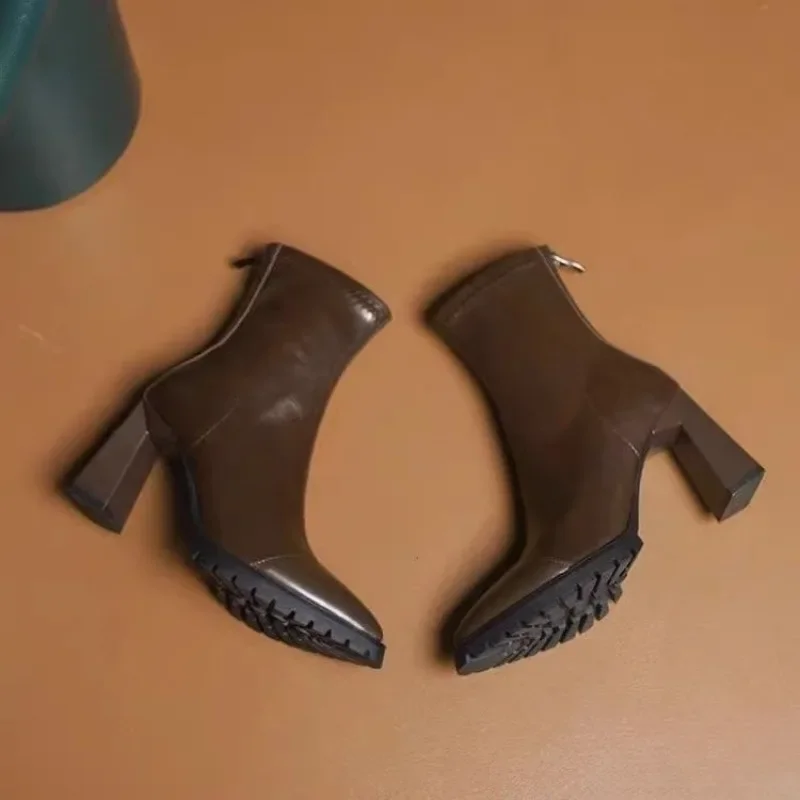 Pointed Toe French Tight Boots - Pump Heel Block ulasan dan harga