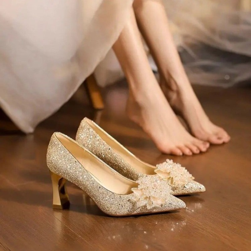 Rhinestone Flower Block Heel S - Pump Heel Block ulasan dan harga