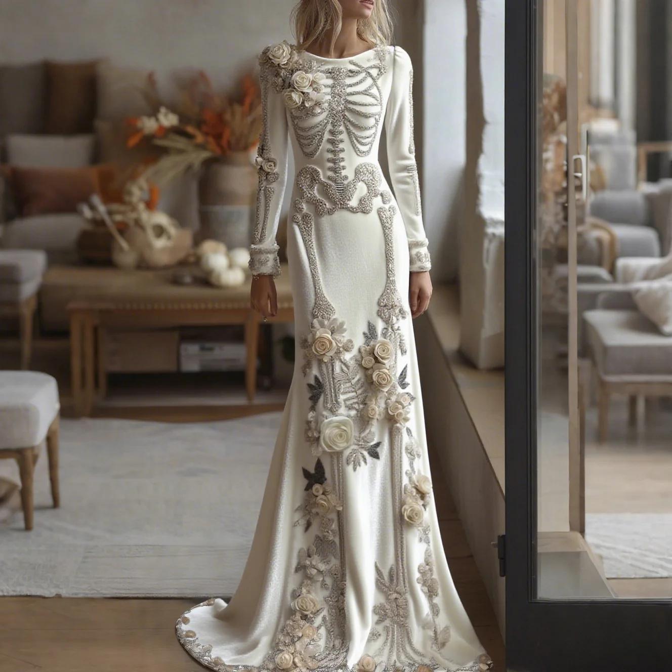 2026 New Women Skeleton Floral - Evening Gown ulasan dan harga