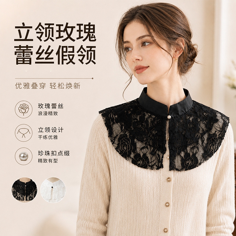 Elegant Lace Floral False Coll - Lace Dress ulasan dan harga