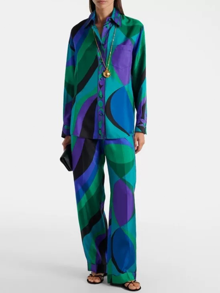 Retro geometric print lapel st - Silk Blouse ulasan dan harga